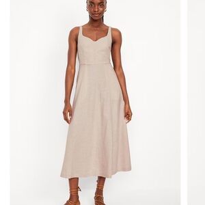 Fit & Flare Linen-Blend Midi Dress